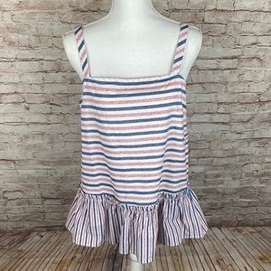 Sugar Lips Sleeveless Striped Peplum Top Keyhole Back Size L